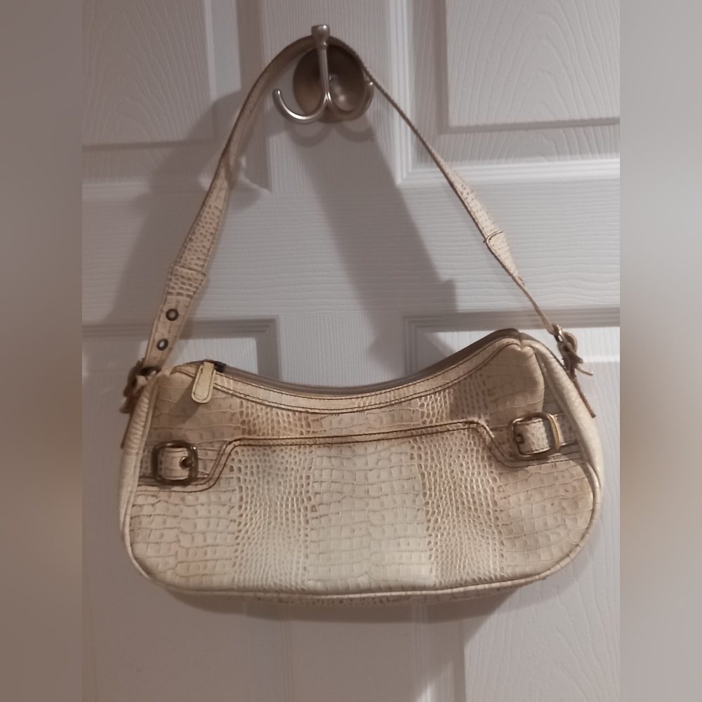 Tommy Hilfiger Cream Snake/Crocodile-Skin Style Shoulder Strap Leather Bag